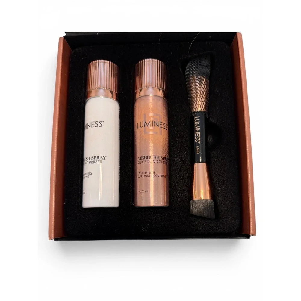 Luminess Airbrush Spray Silk Foundation Starter Kit Medium 040 Primer Brush NEW
